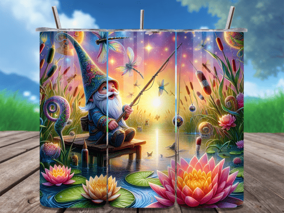 Download Fantasy Garden Gnome Fishing Tumbler Png - Tumbler png Collection